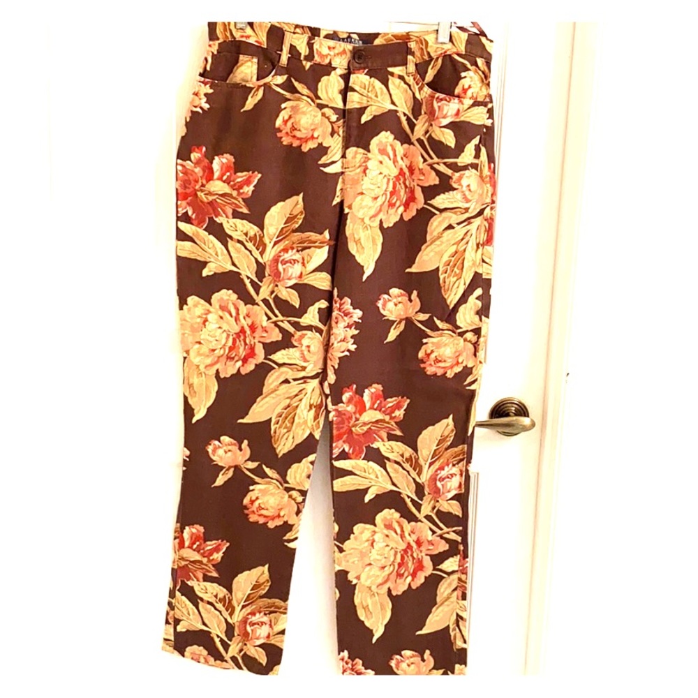 Ralph Lauren Brown Floral Ankle Pants